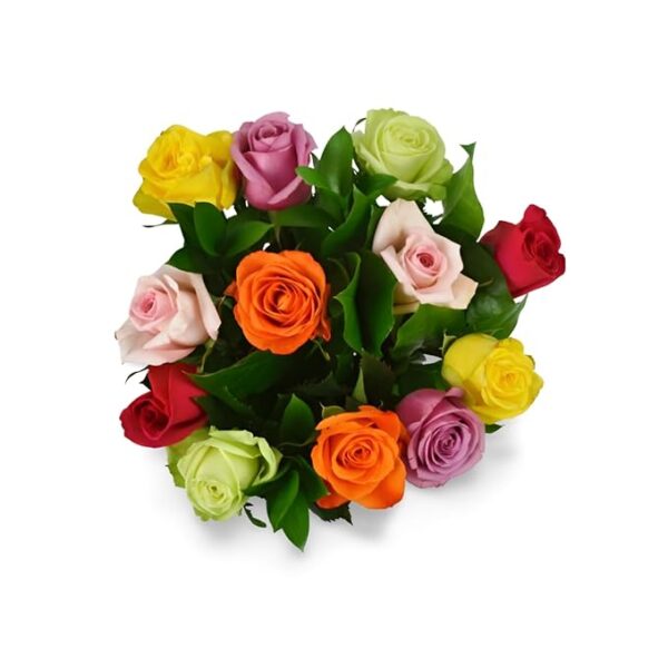 Mother's Day Collection - 12 Assorted Roses and Greens with Vase - Image 2